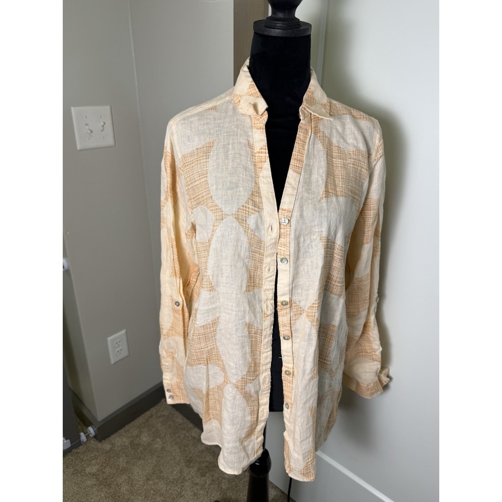 NWT Women's‎ Joie 100% Linen Button Down Roll Tab Sleeve Peachy Beachy Travel M